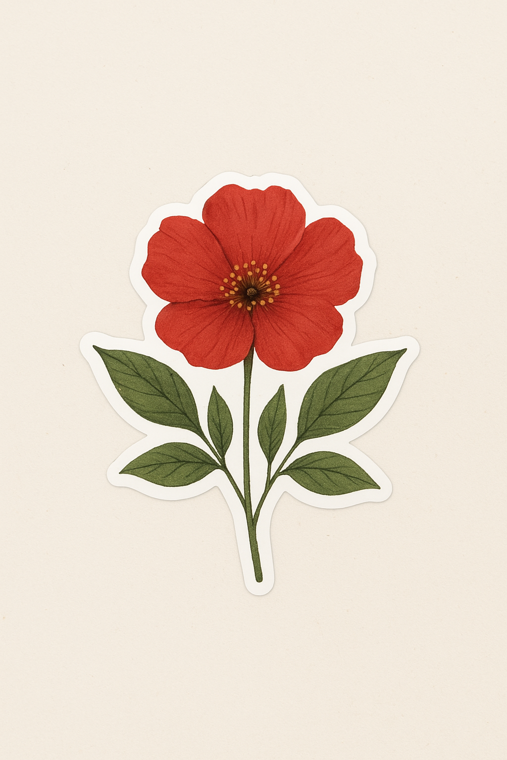 Red Flower Waterproof Sticker – Aesthetic Floral Vinyl Decor for Laptop, Water Bottle & Journal